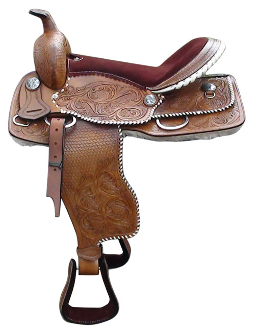 WESTERN SADDLE FULL FLOWER PRINT BUCK STITCHED RAW HIDE